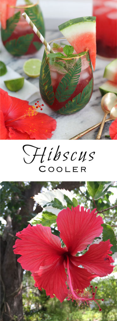 Hibiscus Coolers made with fresh flowers, watermelon, mint, and lime. Ice-cold and refreshing, and you can spike it how you like it.